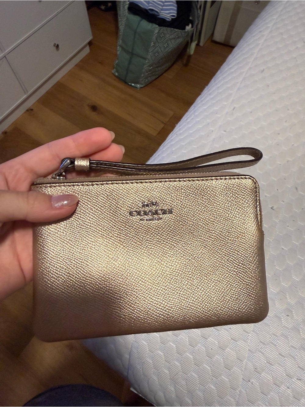 Coach Metallic Rose Gold Wristlet Clutch